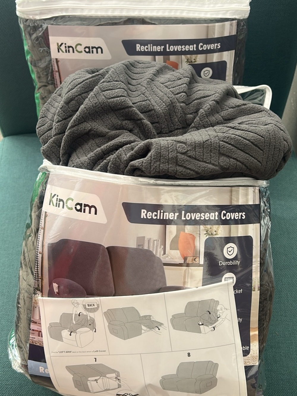 NEW Recliner Loveseat Cover in Dark Gray - Picture 6 of 6